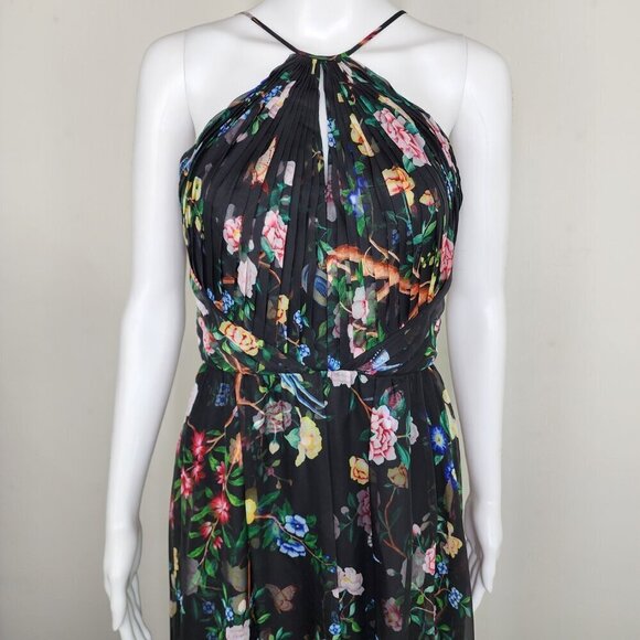 NWT Marchesa Notte Flowering Floral Keyhole High Low Gown Black Combo Size 6 - Picture 6 of 16